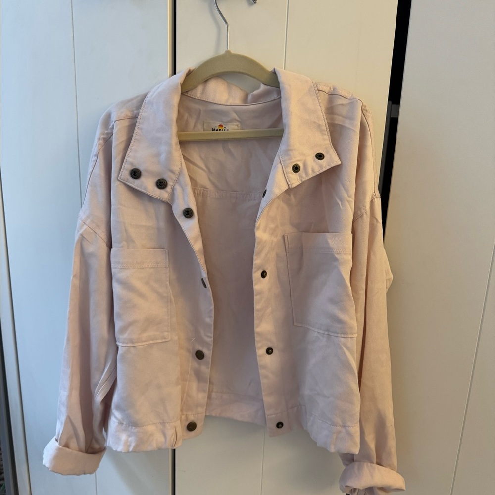Marine Layer jacket rosewater pink Oslo crop tie waist - Picture 4 of 8